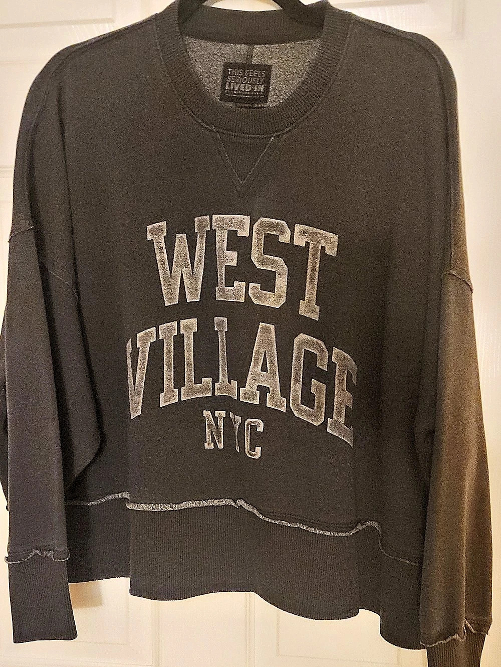 Aerie Oversize West Village Graphic Sweatshirt in Washed Black Size Xs